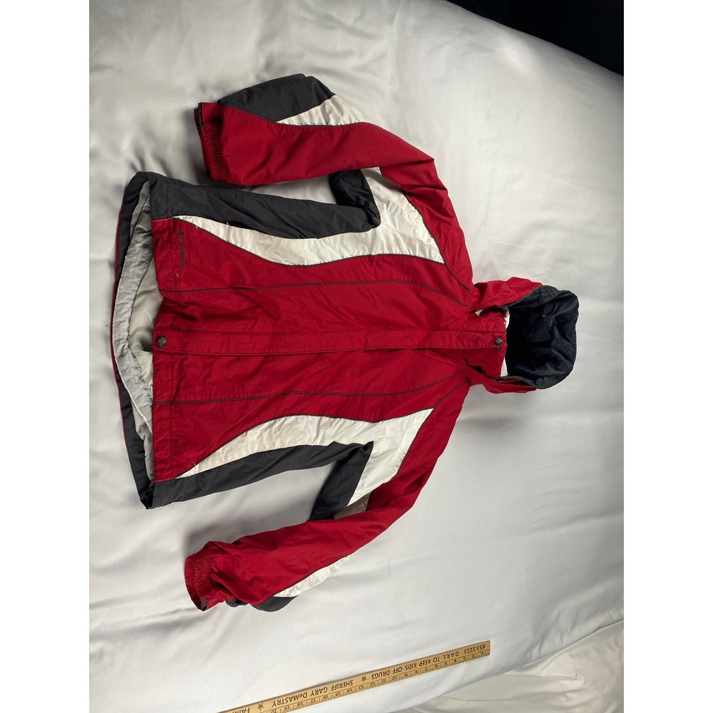 Columbia Ski Jacket Womens Medium Red Colorblock Interchange Hooded Shell Good